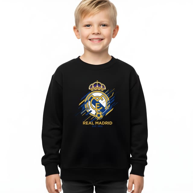 Real Madrid gyerek pulóver Royal Shield, arany-kék, szenvedély és modern dinamika