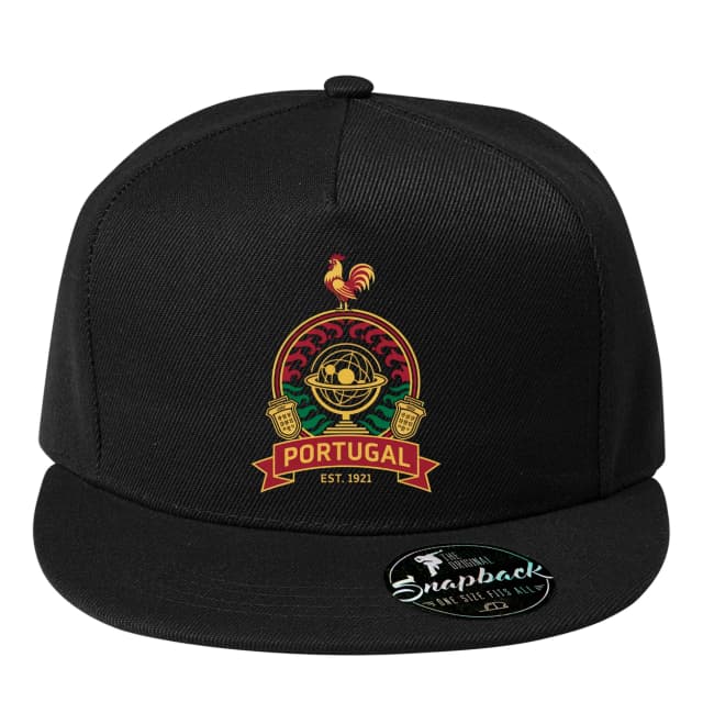 Snapback Portugália kakas arany címerpajzs földgömb pajzzsal és futball legenda
