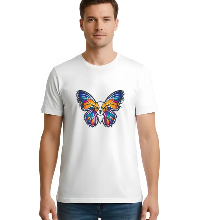 Férfi póló Papillon Rainbow Butterfly Fülek Magic Colorful Illustration For Dog Englers