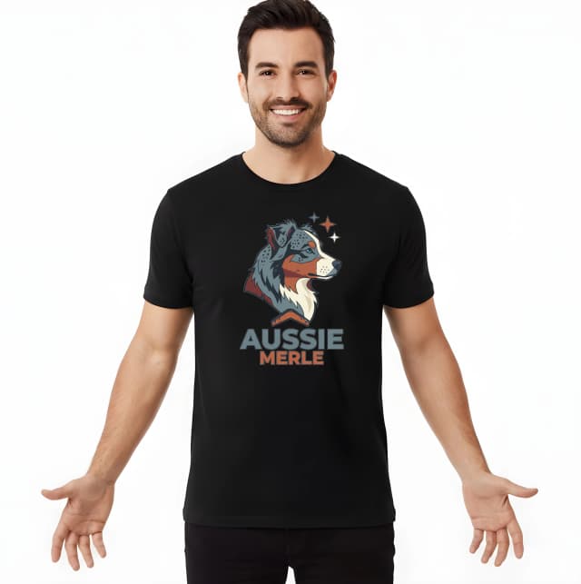 Férfi póló Wild Aussie Merle stilizált ausztrál juhászkutya portré