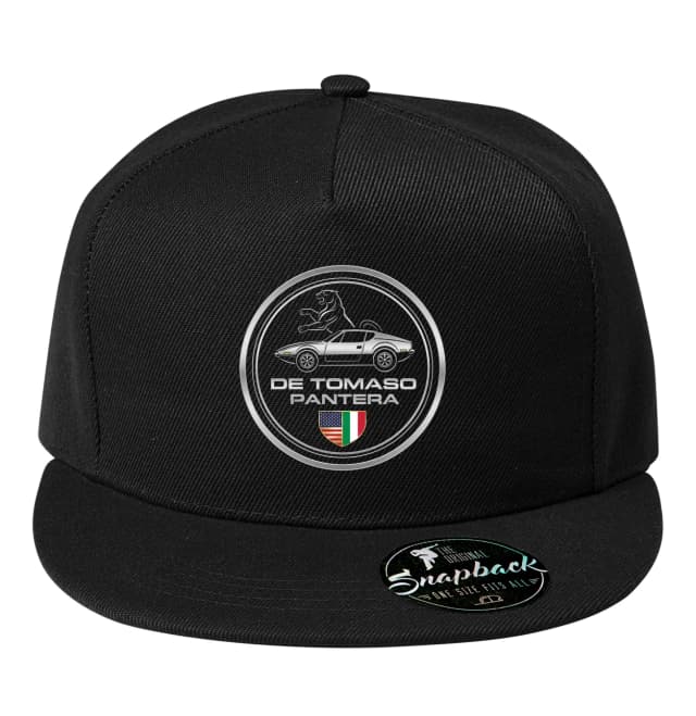 Snapback fényes króm De Tomaso Pantera emblémával és olasz-amerikai címerrel