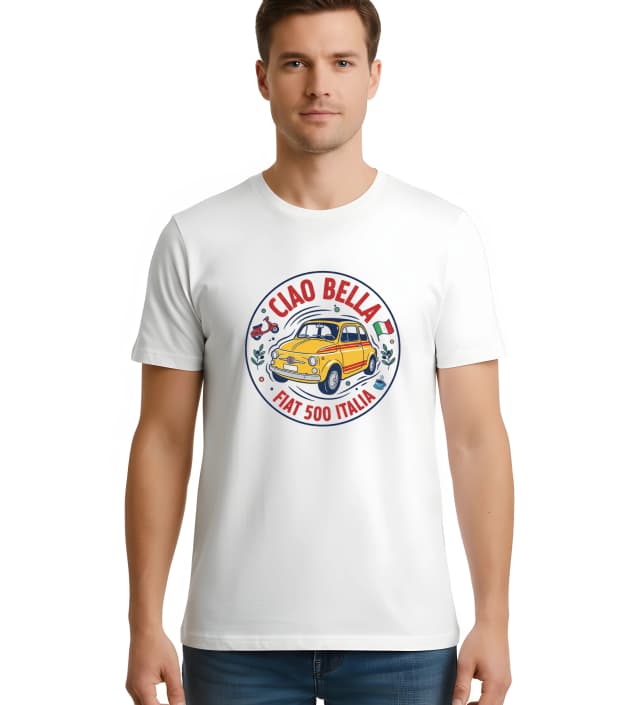 Férfi póló Ciao Bella Retro Fiat 500 Olaszországból Kávé Vespa És Nap