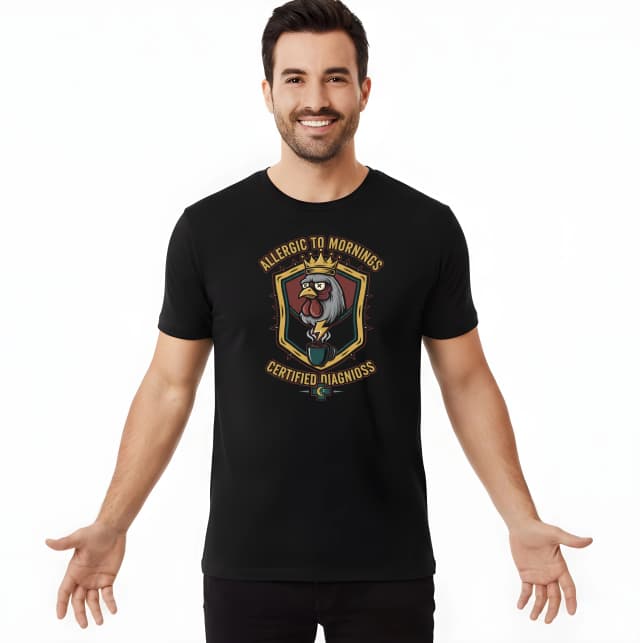 Férfi póló Rooster King kávéallergia reggeli ébresztőre – Certified Diagnosis